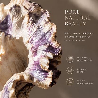 Close-up of lavender and ivory shell ridges and rippling edges on the vase